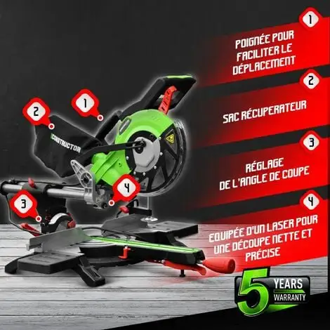 CONSTRUCTOR Scie Onglets Radiale 1800w-210mmavec Laser Et Double Inclinaison 2 CONSTRUCTOR Scie Onglets Radiale 1800w-210mmavec Laser Et Double Inclinaison – Image 2