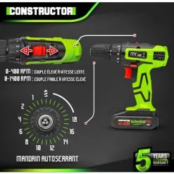 CONSTRUCTOR Perceuse Visseuse 20V Lithium-2 Batteries -Constru -ROULOR Soldes Magasin 34701313 3