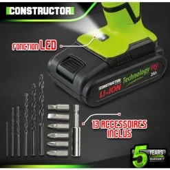 CONSTRUCTOR Perceuse Visseuse 20V Lithium-2 Batteries -Constru -ROULOR Soldes Magasin 34701313 4