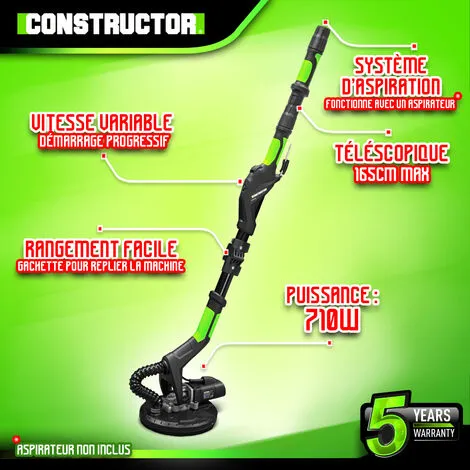 Ponceuse Murs Et Plafonds 710W - 225mm Avec Vitesse Variable Et 6 Abrasifs - Constructor 2 Ponceuse Murs Et Plafonds 710W - 225mm Avec Vitesse Variable Et 6 Abrasifs - Constructor – Image 2