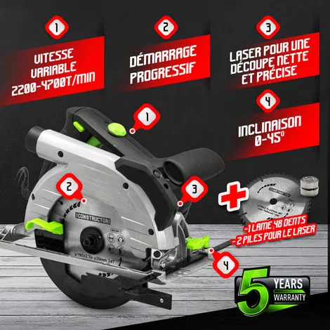 Scie Circulaire 1350W - 190mm - Constructor 2 Scie Circulaire 1350W - 190mm - Constructor – Image 2