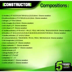 Coffre à Douilles 94 Pcs Chrome Vanadium - Constructor -ROULOR Soldes Magasin 61200703 4