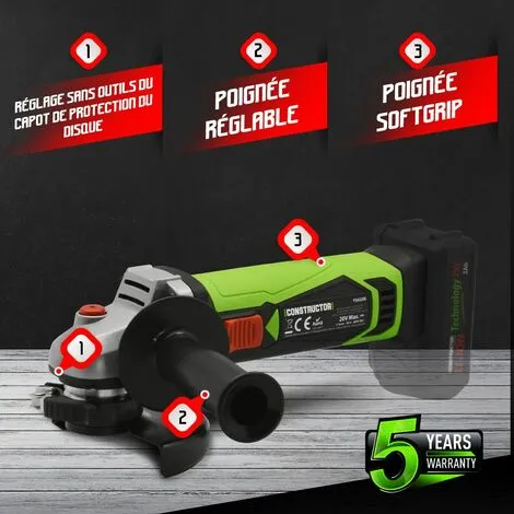 CONSTRUCTOR Meuleuse D'angle Sans Fil 20V Livrée Sans Batterie 3 CONSTRUCTOR Meuleuse D'angle Sans Fil 20V Livrée Sans Batterie – Image 3